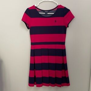 Ralph Lauren Kids Pleated Dress in Pink and Navy Stripes